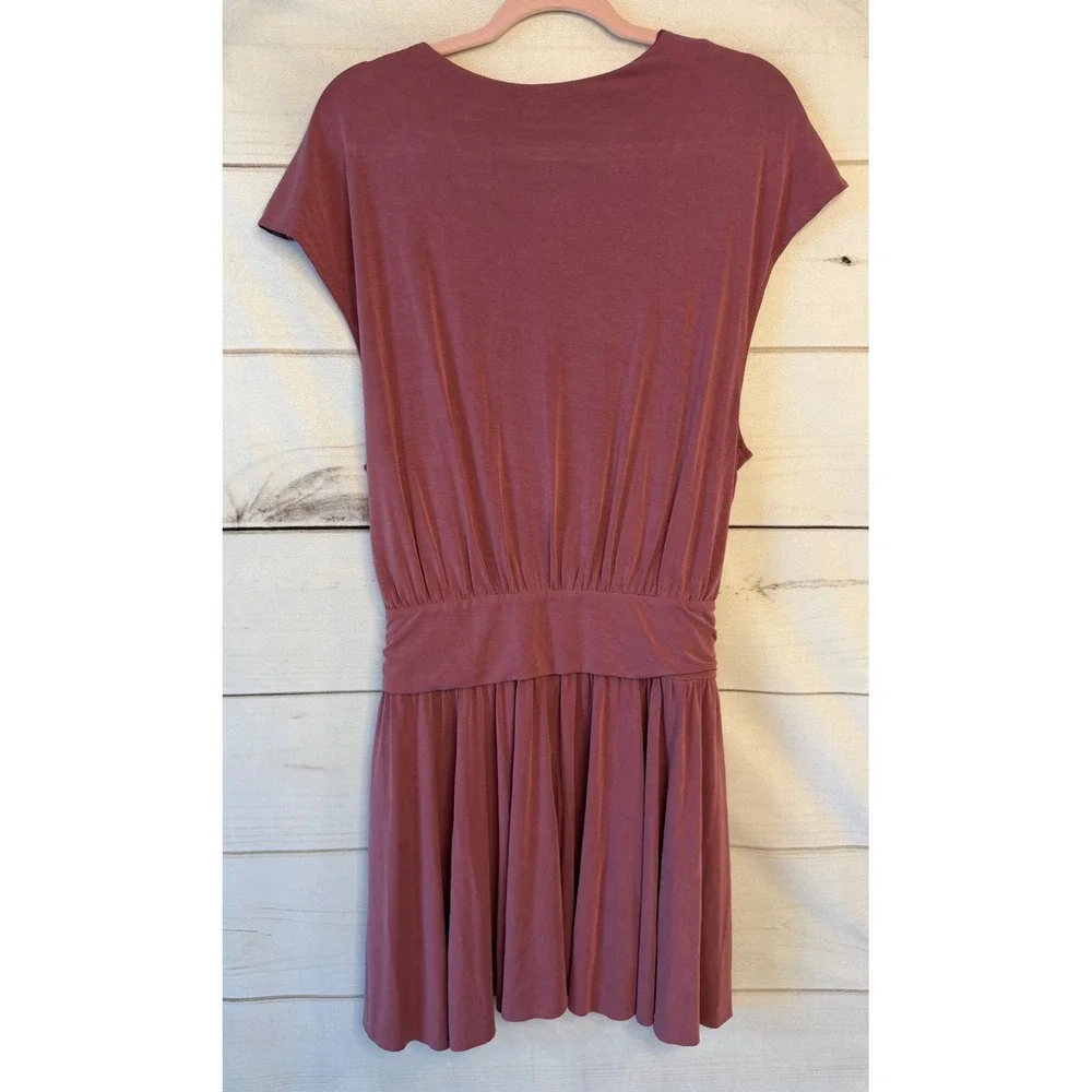 Free People Mauve Plum Crisscross Drape V-Neck Modal Jersey Mini Dress Large